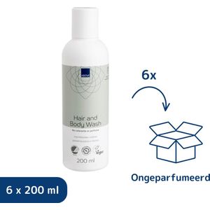 Abena Waslotion Voordeelverpakking - Ongeparfumeerd - 6 x 200 ml - Hair & Body Wash - Zeeppompje - Alternatief voor Wassen met Water en Zeep - Vegan