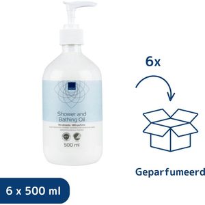 ABENA Douche- en Badolie Geparfumeerd - Jojoba Olie en Aloë vera - Verzacht en Vermindert Rode en Gevoelige huid - Voordeelverpakking 6x 500ml