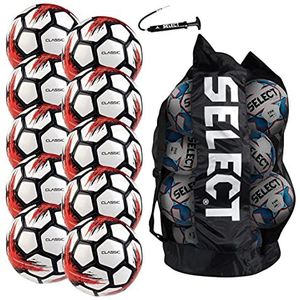 SELECT Klassieke voetbalbal, 10-Ball Team Pack met plunjezak en balpomp, wit V21, maat 4