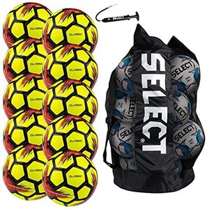 SELECT Klassieke voetbal, teampakket van 10 ballonnen met sporttas en ballonpomp, geel, V21, maat 3