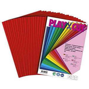 PLAY-CUT Gekleurd karton A4 kerstrood (220 g/m2) | 20 vellen DIN A4 knutselkarton gekleurd | dik bedrukbaar kartonnen papier | premium printpapier dikte | karton om te knutselen