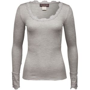 Light Grey Melange - Blouse - Vintage Kantafwerking - Elastische Mouwen