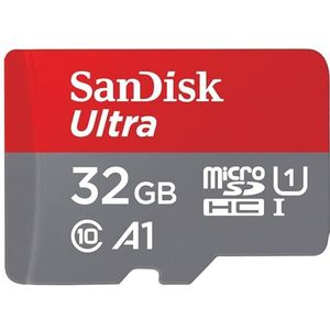 SanDisk SDSQUA4-032G-GN6MA, Micro-SDHC-geheugenkaart Ultra 32 GB + SD-adapter Leessnelheid tot 120 MB/s, klasse 10, U1, goedgekeurd A1, rood/grijs