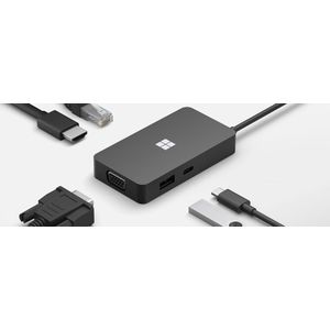 Microsoft Surface USB-C Travel Hub for business (USB-C, 1 portie), Docking station + USB-hub, Zwart