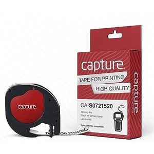 Capture 12 mm x 4 m zwart op witte tape, W127168676