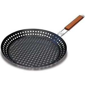 EURO MARKETING MANUFACTURING BBQ Pan grillpan van metaal met houten handvat, anti-aanbaklaag, zwart