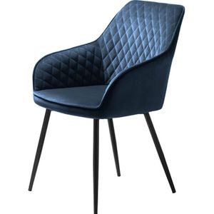 Eetkamerstoel Milton Met Armleuning Blauw Velvet - Giga Living