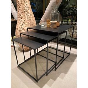 Salontafel Pebble Zwart Set Van 3 - 50x50cm - Giga Living - Metaal