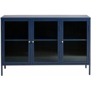 Dressoir Metaal Blauw - 132cm - 3-Deurs - Soft Closing - Kast Bronco - Giga Living