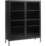 Vitrinekast Metaal Zwart - 111cm - 2-Deurs - Soft Closing - Kast Bronco - Giga Living