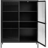 Vitrinekast Metaal Zwart - 111cm - 2-Deurs - Soft Closing - Kast Bronco - Giga Living