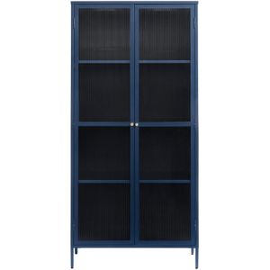 Vitrinekast Metaal Blauw - 4 Planken - 90cm - Soft Closing - Kast Bronco - Giga Living