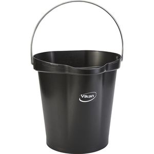 Vikan Hygiene 5686-9 Bucket, 12 l, zwart, met meting en uitloop, 6