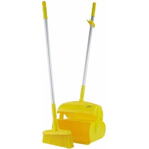 Vikan - Stoffer en Blik met Lange Steel - Veger afgeschuinde haren - Afsluitbaar - Geel