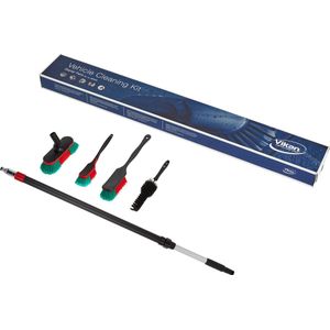 Vikan 990054 Wasborstel Set in Showcase - Telescoopsteel met Aan/Uit Kraantje 297452C - Wasborstel 526852 - Handborstel 525252 & 522252 - Velgborstel 525052