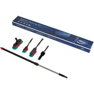 Vikan 990052 Autowasborstel set in showcase - Telescoopsteel 297152C - Wasborstel 526852 - Handborstel 525252 & 522252 - Velgborstel 525052