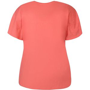 Zhenzi - T-shirt - Koraalrood - Korte Mouwen - V-hals