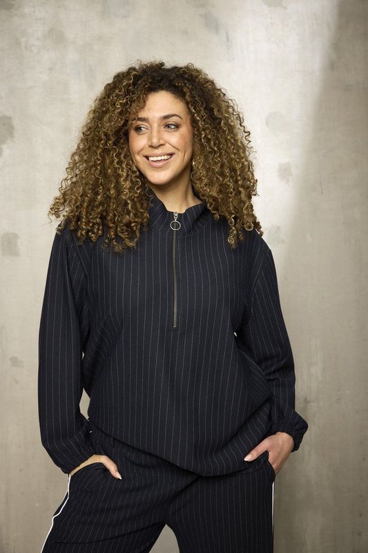 ZHENZI - Trui Sama - Streep Sweater - Met Rits