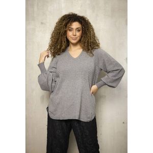 Zhenzi - Pullover - Grijs - Dames - V-hals - Lange Mouwen - Effen Kleur