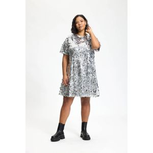 Anyday - Korte Jurk - Zilver - Met Pailletten