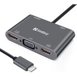 Sandberg 136-35 USB-C Dock - 2x HDMI + 1x VGA + USB + PD