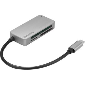 Sandberg 136-38 Kaartlezer USB 3.2 Gen 1 (3.1 Gen 1) Type-C (USB-C), Geheugenkaartlezer, Grijs, Zwart