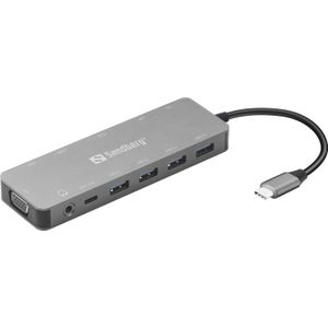 Sandberg 136-45 USB-C Travel Dock - 13-in-1 - Grijs