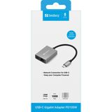 Sandberg - USB-C Gigabit Adapter - Grijs - 100W Stroomvoorziening