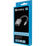 Sandberg - USB-C Gigabit Adapter - Grijs - 100W Stroomvoorziening