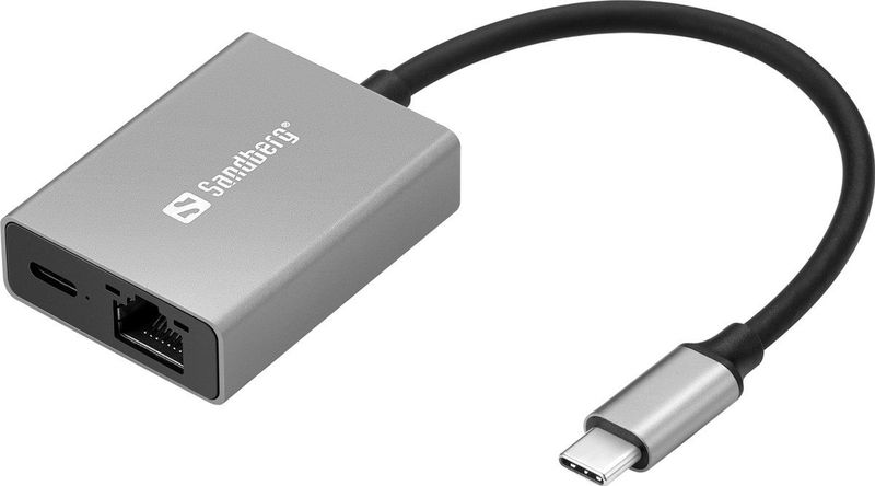 Sandberg - USB-C Gigabit Adapter - Grijs - 100W Stroomvoorziening
