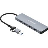 Sandberg - USB-C/A naar 4xUSB 3.0 Hub - Aluminium - 4 Havens