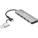 Sandberg - USB-C/A naar 4xUSB 3.0 Hub - Aluminium - 4 Havens
