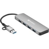 Sandberg - USB-C/A naar 4xUSB 3.0 Hub - Aluminium - 4 Havens