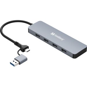 Sandberg - USB-C/A naar 4xUSB 3.0 Hub - Aluminium - 4 Havens