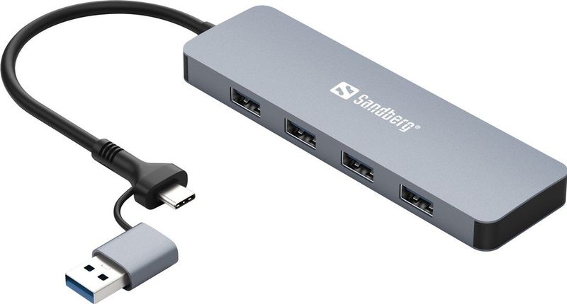 Sandberg - USB-C/A naar 4xUSB 3.0 Hub - Aluminium - 4 Havens