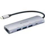 Sandberg USB-C Hub - 4 x USB 3.0 - Aluminium - Zilver