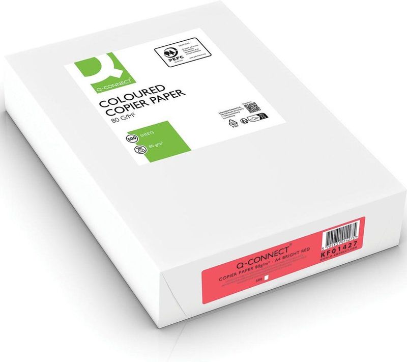 Q-CONNECT - Gekleurd Kopieerpapier - A4 - Felrood - Pak van 500 Vel