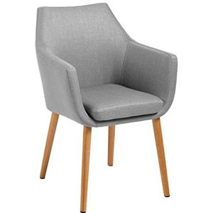 AC Design Furniture Trine Eetkamerstoel met lichtgrijze zitting en eikenhouten poten, 1 stuk, B: 58 x H: 84 x D: 58 cm, accentstoel, gestoffeerde stoel, woonkamermeubels, eetkamermeubels