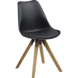Meubelen-Online - Eetkamerstoel Player zwart - houten poten - set 2 stoelen