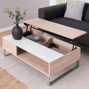Noorlicht Clara salontafel met verborgen opbergruimte en liftsysteem wit glas / eiken