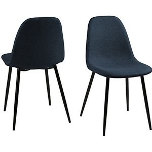 AC Design Furniture Devin Eetkamerstoelen, set van 4 stuks, minimalistisch design, van donkerblauwe stof en zwarte metalen poten, keukeneetkamerstoelen, thuiskantoorstoel zonder wielen