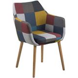 AC Design Furniture Trine Eetkamerstoel met kleurrijke patchwork zitting en eikenhouten poten, 1 stuk, B: 58 x H: 84 x D: 58 cm, accentstoel, gestoffeerde stoel, woonkamermeubels, eetkamermeubels
