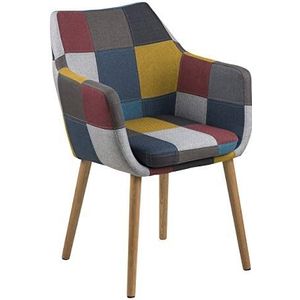 AC Design Furniture Trine Eetkamerstoel met kleurrijke patchwork zitting en eikenhouten poten, 1 stuk, B: 58 x H: 84 x D: 58 cm, accentstoel, gestoffeerde stoel, woonkamermeubels, eetkamermeubels