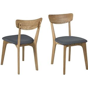 AC Design Furniture Tanner Set van 2 eetkamerstoelen, 45 x 49 x 84 cm (b x h), eiken/donkergrijs, eiken/stof
