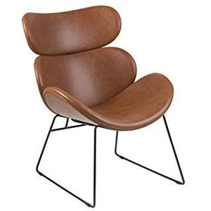 AC Design Furniture Carlee Moderne relaxstoel voor woonkamer, bruin, kunstleer, bruin, vintage cognac/metalen frame, zwart, 1 stuk