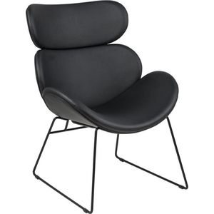 AC Design Furniture Carlee Loungestoel, B: 69 x H: 90,5 x D: 78,5 cm, zwart/zwart, lederlook/metaal, 1 stuk.