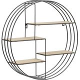 FADS Homestyle Darkenberg Module wandrek, decoratief, 4 planken van hout met metaal, zwart, rond, 45 cm x 45 cm