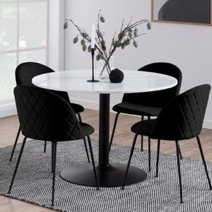 by fonQ Marble Eettafel Marmer - Ø 110 cm - Wit/Zwart