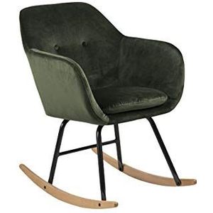 AC Design Furniture Wendy schommelstoel van fluweel en houten glijders, groene fauteuil, woonkamermeubel, gestoffeerde stoel met armleuningen, B: 57 x D: 71 x H: 81 cm, 1 stuk