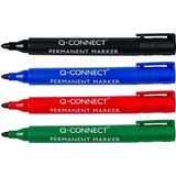 Q-CONNECT permanente marker, 2-3 mm, ronde punt, geassorteerde kleuren, etui van 4 stuks